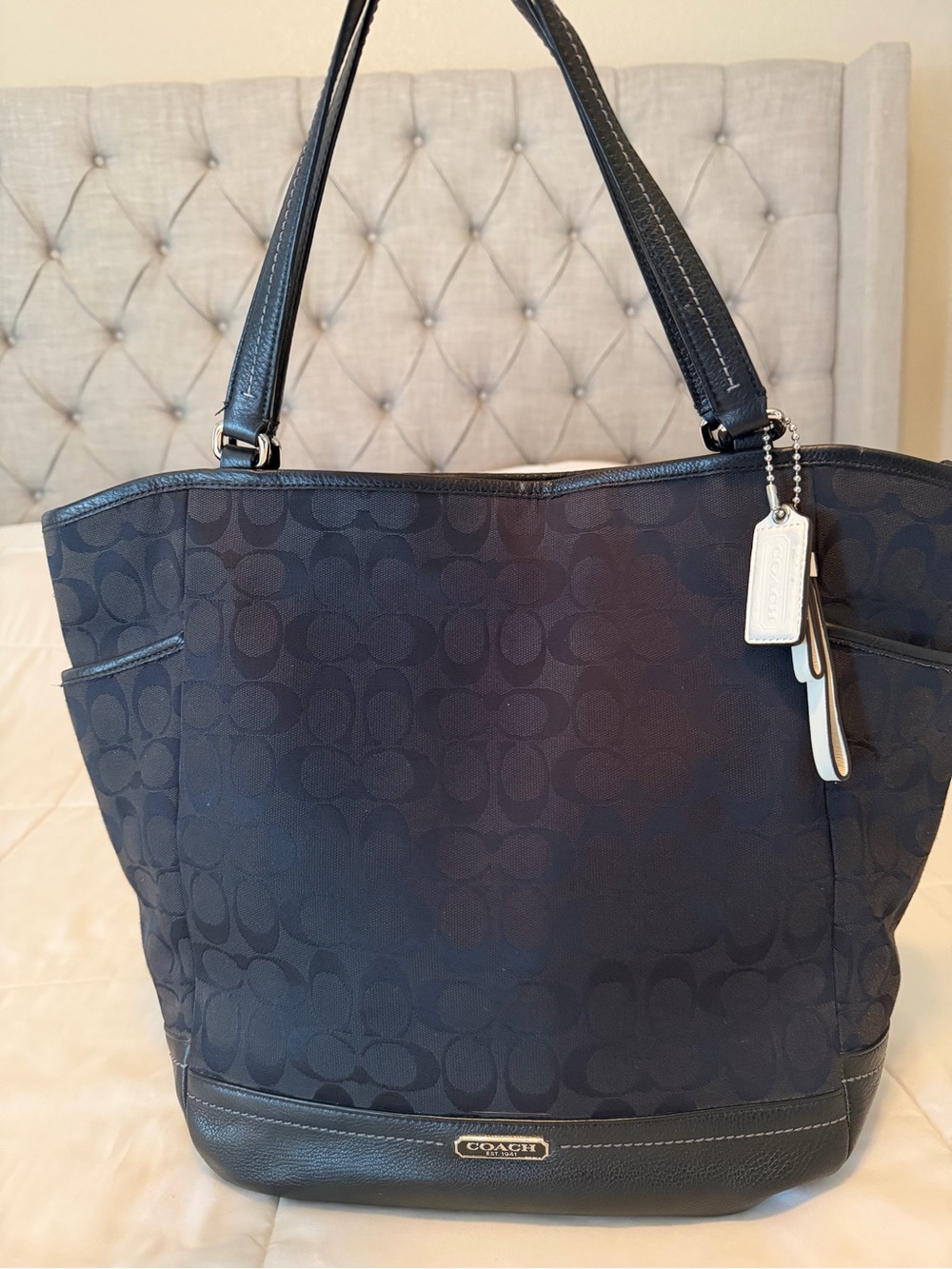 Coach Park Signature Carrie Tote with Leather Trim
